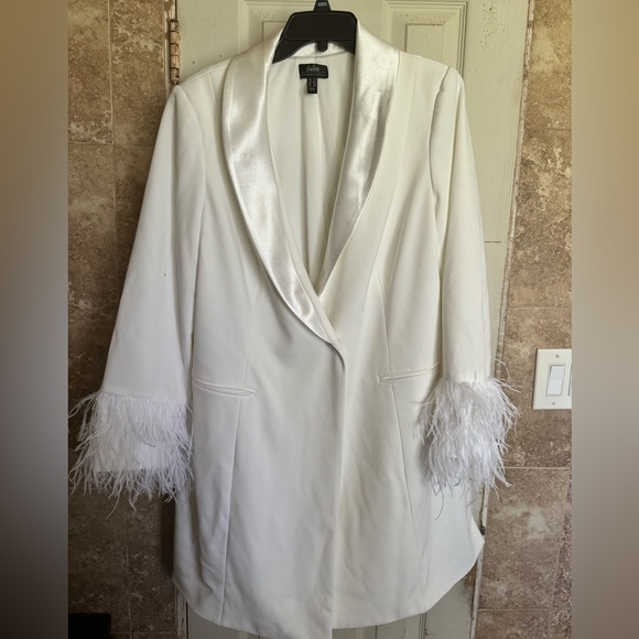Adrianna Papell Size 18 Knit Crepe Blazer Dress w/Feather Trim - Ivory - Picture 5 of 10
